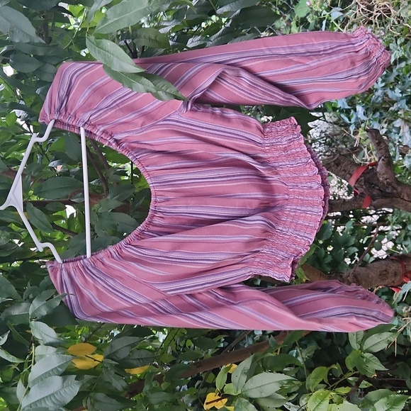 Aeropostale, Off The Shoulder,  Longsleeve, Purple, Striped, Smocked Cropped Top - Picture 5 of 8